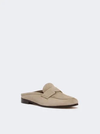 Suede mules, mud