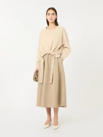 Technical fabric and cotton dress, hazelnut brown