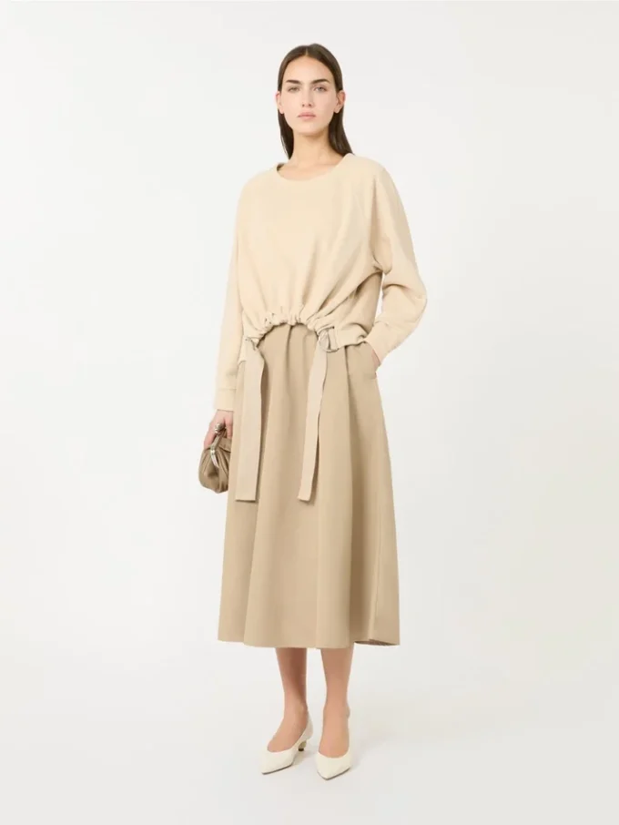 Technical fabric and cotton dress, hazelnut brown