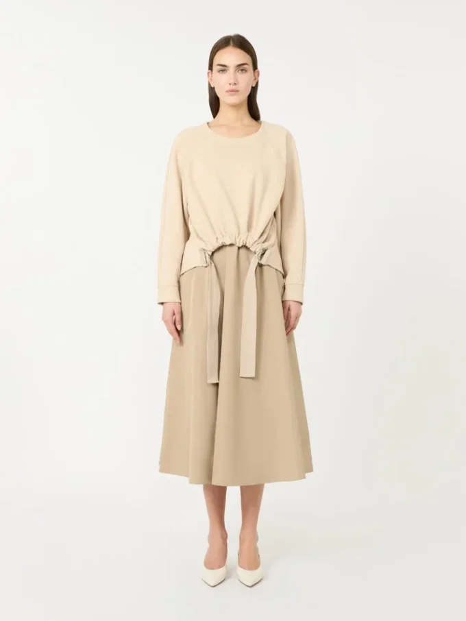 Technical fabric and cotton dress, hazelnut brown
