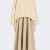 Technical fabric and cotton dress, hazelnut brown
