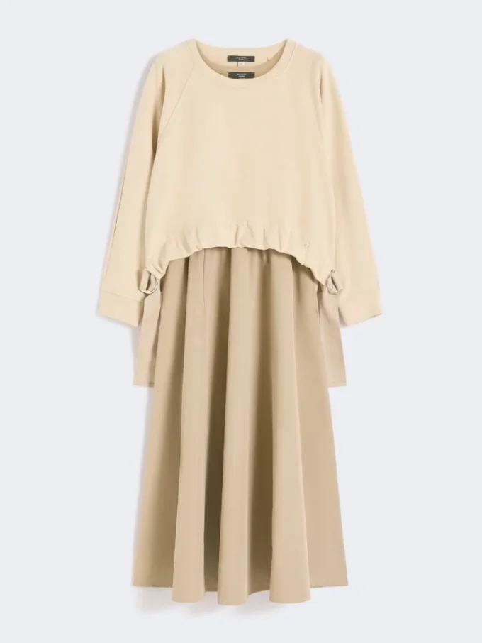 Technical fabric and cotton dress, hazelnut brown