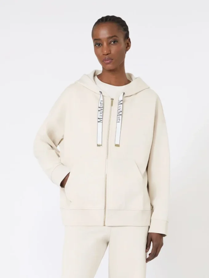 Technical jersey zip-up sweatshirt, ecru