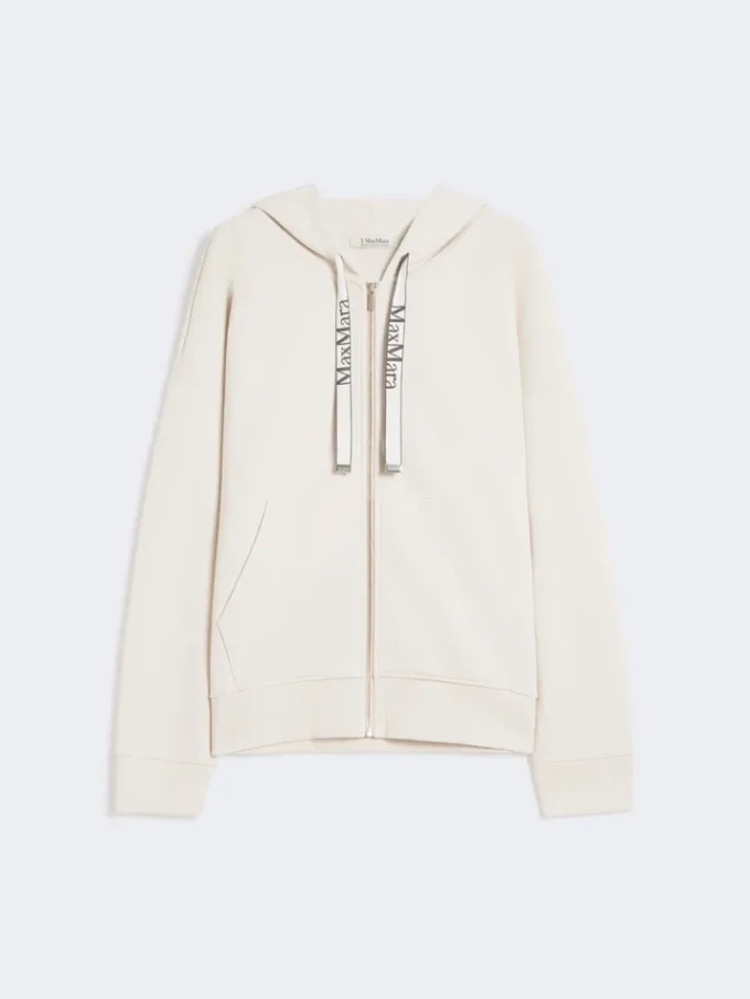 Technical jersey zip-up sweatshirt, ecru