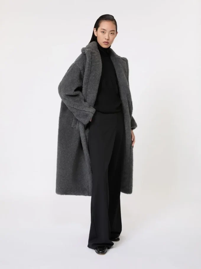 Teddy bear icon coat in wool and alpaca, medium grey