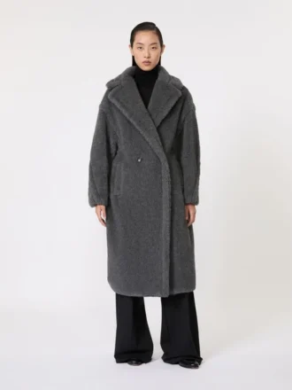 Teddy bear icon coat in wool and alpaca, medium grey