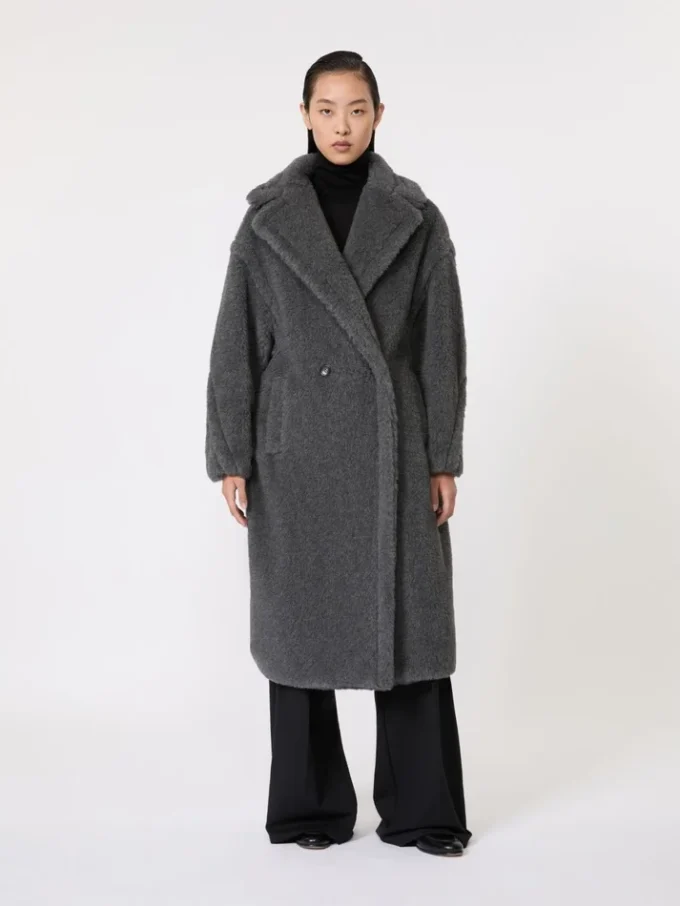 Teddy bear icon coat in wool and alpaca, medium grey