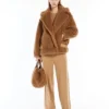 Teddy fabric biker jacket, camel