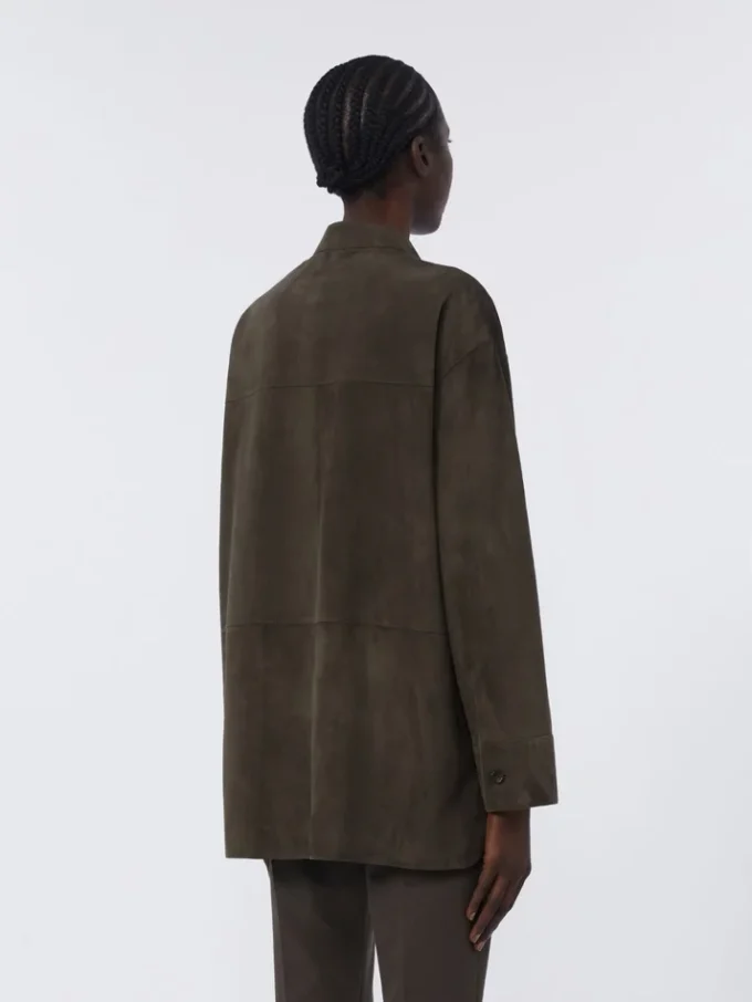 Topstitched suede jacket, green