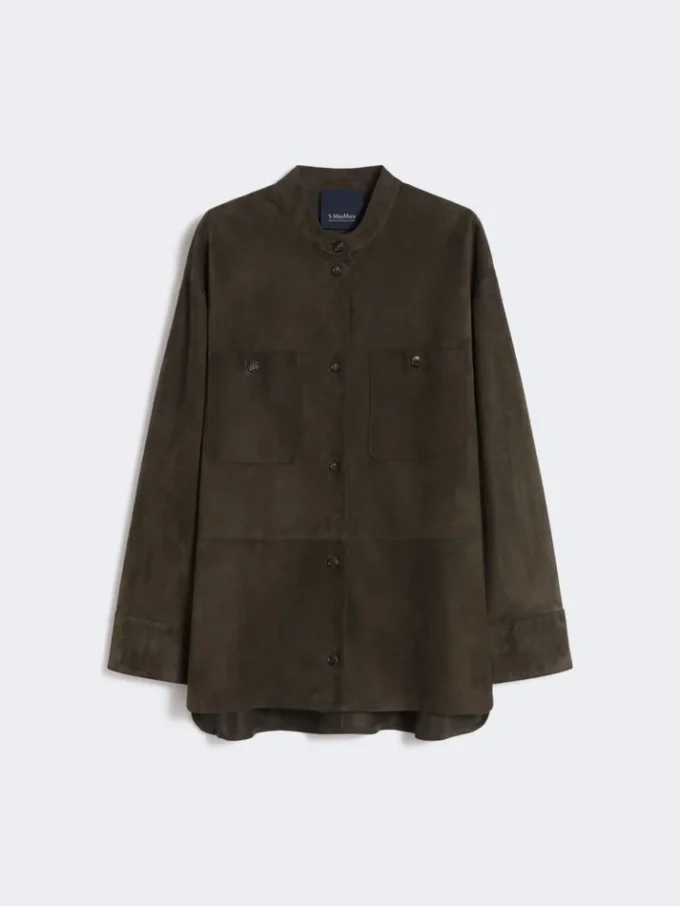Topstitched suede jacket, green