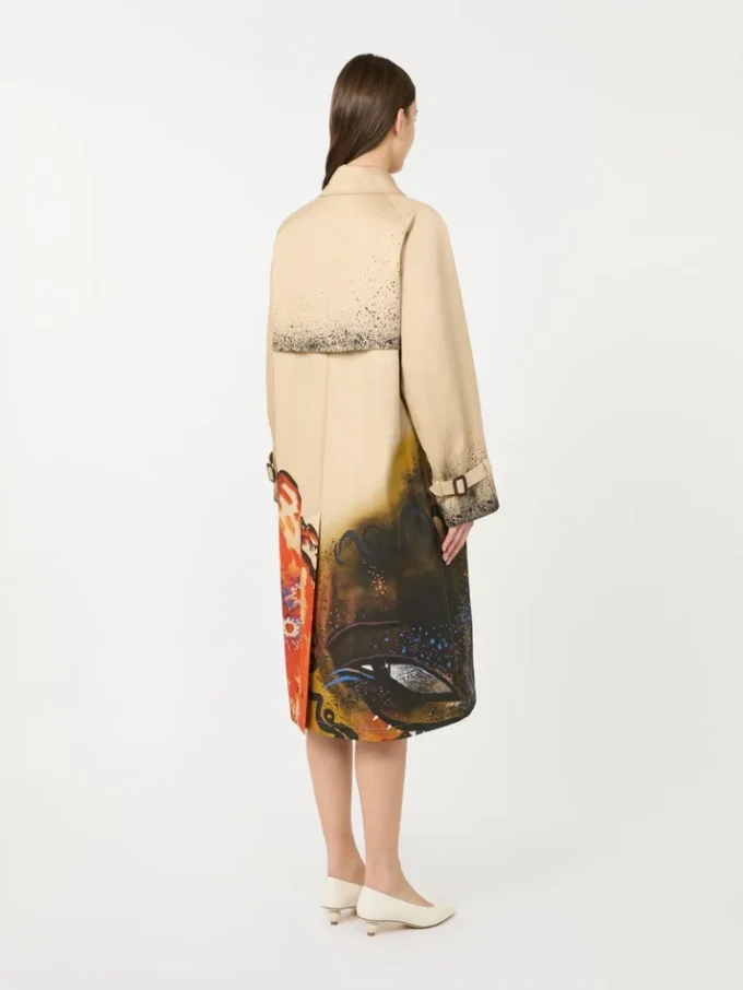 Trench coat in patterned water-repellent gabardine, skin orient Trench coat in patterned water-repellent gabardine, skin orient