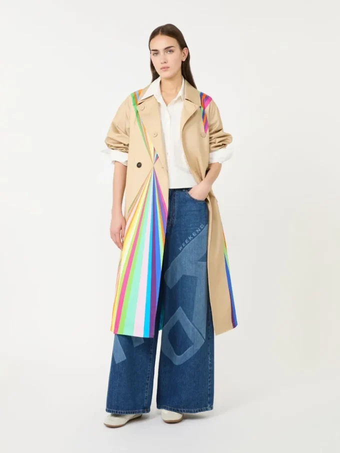 Trench coat in water-repellent cotton with rainbow print, multicolour Trench coat in water-repellent cotton with rainbow print, multicolour