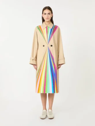 Trench coat in water-repellent cotton with rainbow print, multicolour