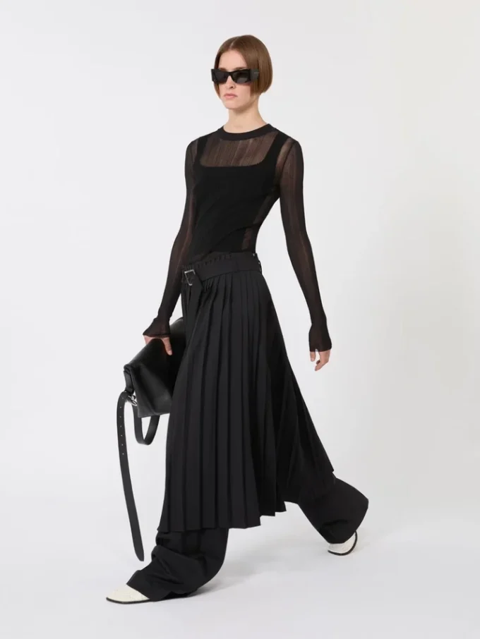 Trompe l'oeil viscose jumper, black