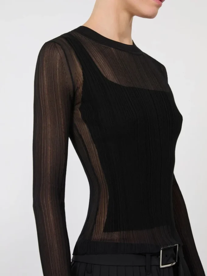 Trompe l'oeil viscose jumper, black
