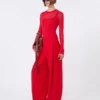 Trompe l'oeil viscose jumper, red