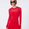 Trompe l'oeil viscose jumper, red