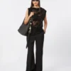 Two-tone lace top, black