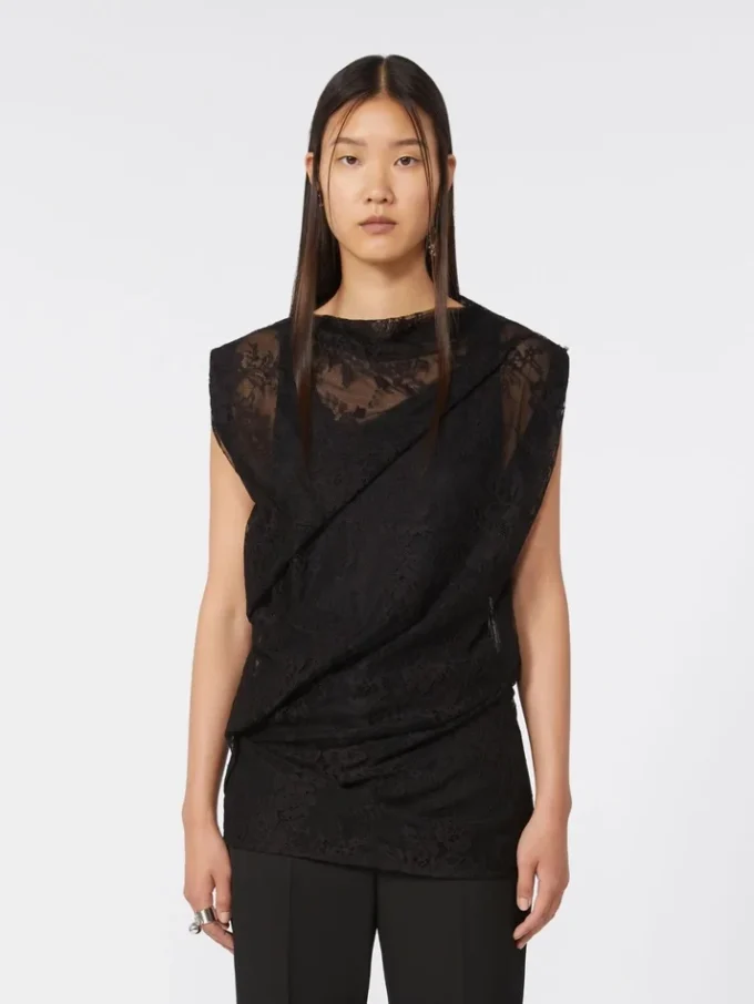 Two-tone lace top, black