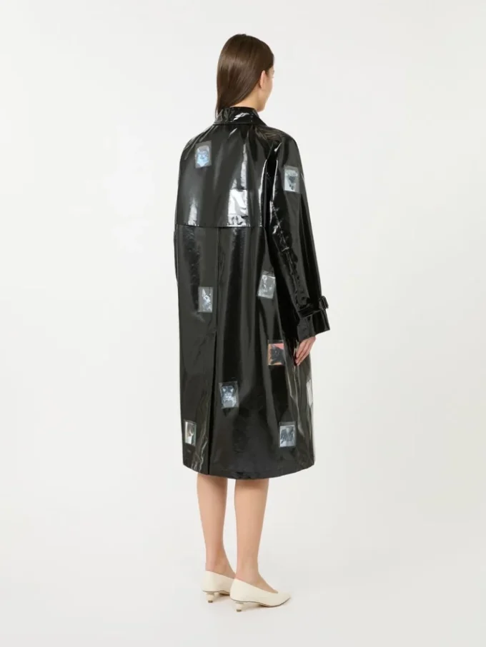Vinyl-effect gabardine midi trench coat, black Vinyl-effect gabardine midi trench coat, black