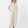 Viscose and linen batavia jumpsuit, beige Viscose and linen batavia jumpsuit, beige