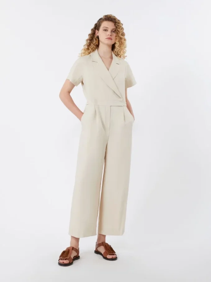 Viscose and linen batavia jumpsuit, beige Viscose and linen batavia jumpsuit, beige