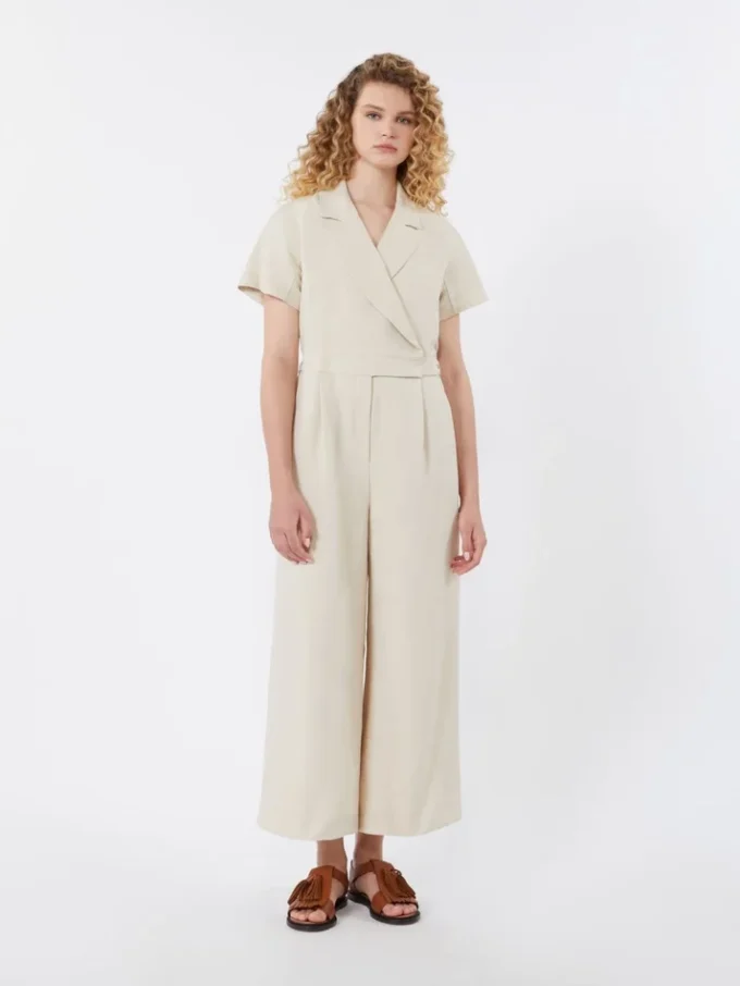 Viscose and linen batavia jumpsuit, beige Viscose and linen batavia jumpsuit, beige