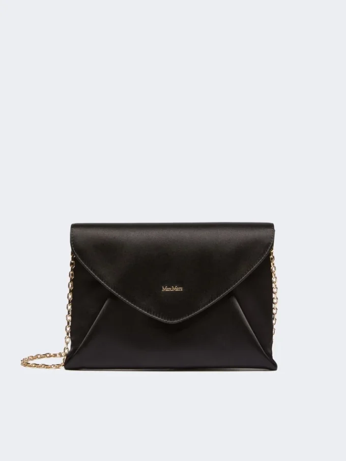 Viscose and silk satin clutch bag, black