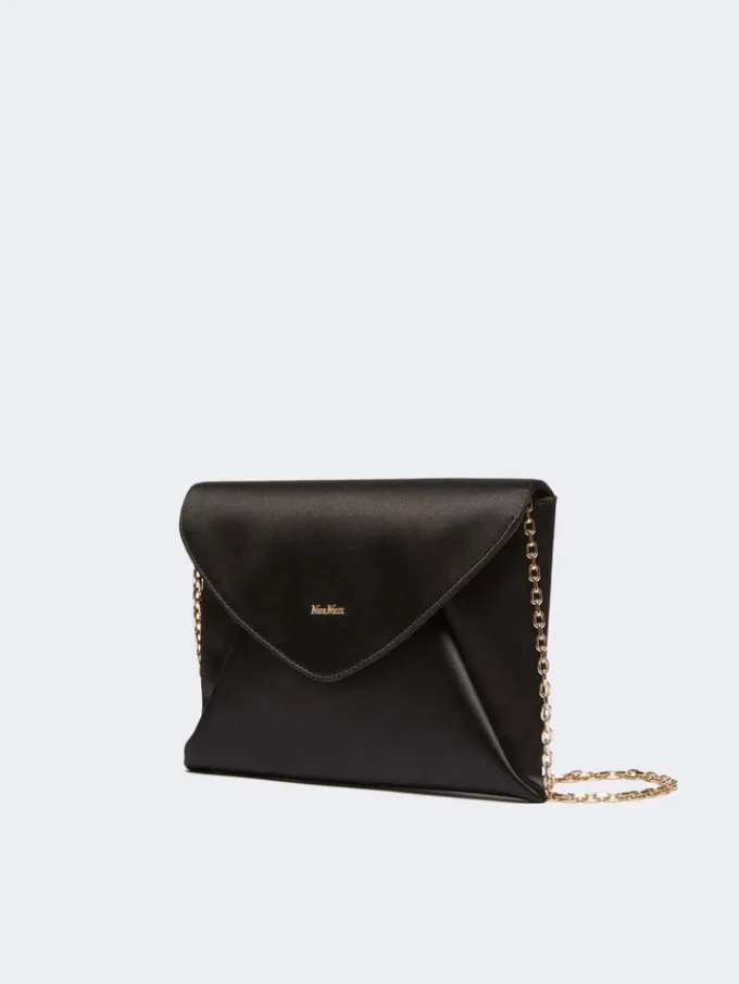 Viscose and silk satin clutch bag, black
