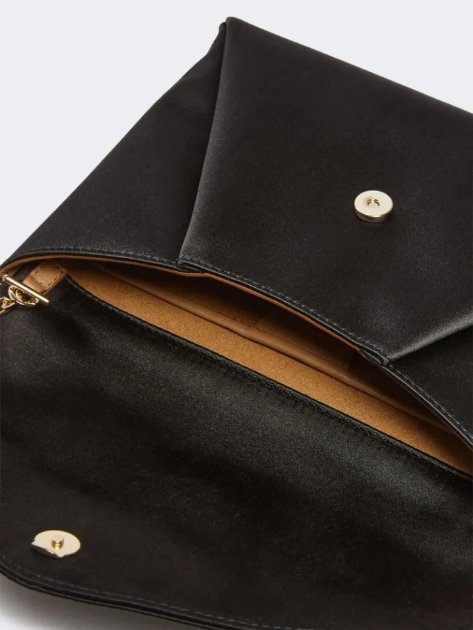 Viscose and silk satin clutch bag, black