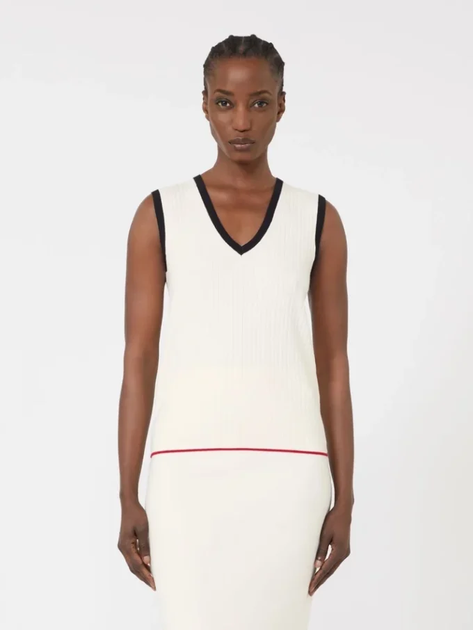 Viscose-blend yarn tank top, white blue Viscose-blend yarn tank top, white blue