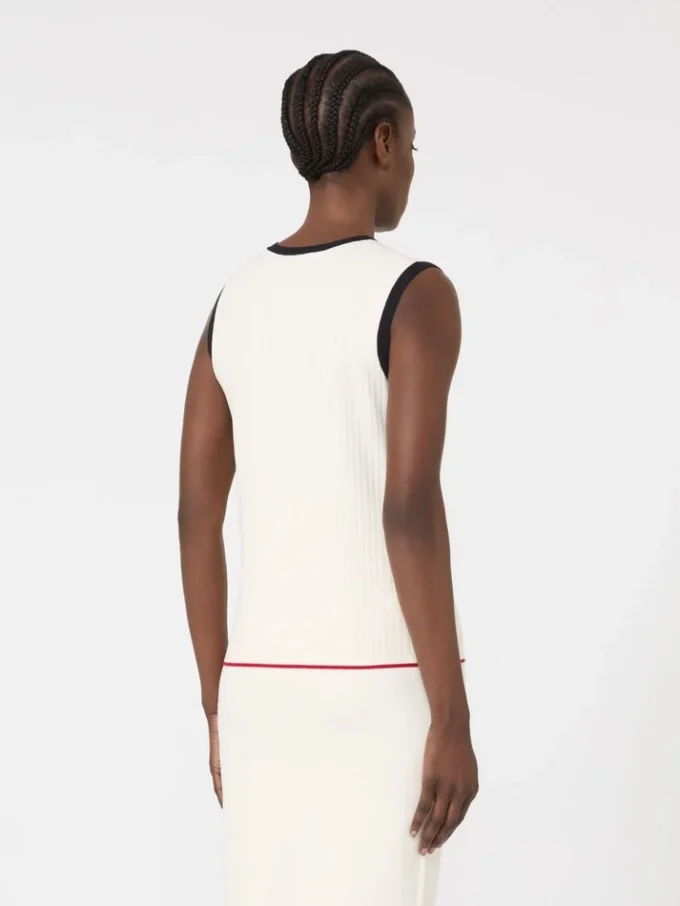 Viscose-blend yarn tank top, white blue Viscose-blend yarn tank top, white blue