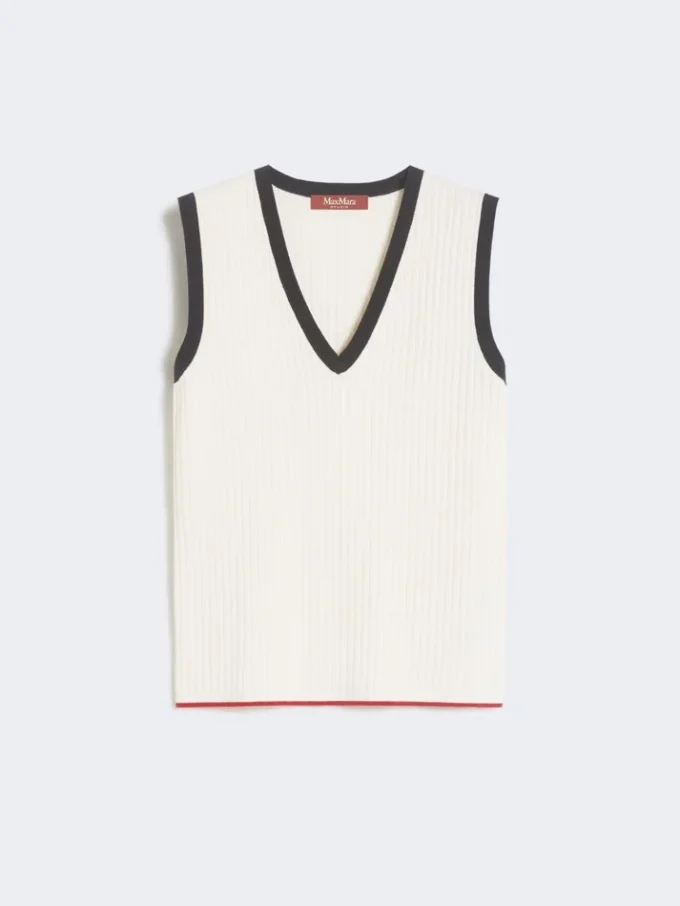 Viscose-blend yarn tank top, white blue Viscose-blend yarn tank top, white blue