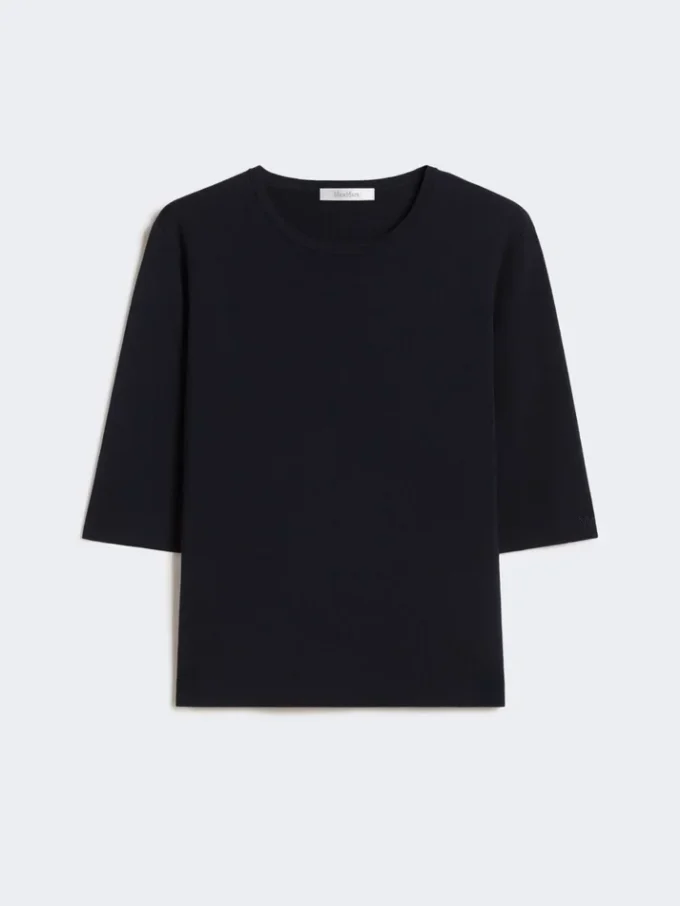 Viscose crepe crew-neck jumper, ultramarine