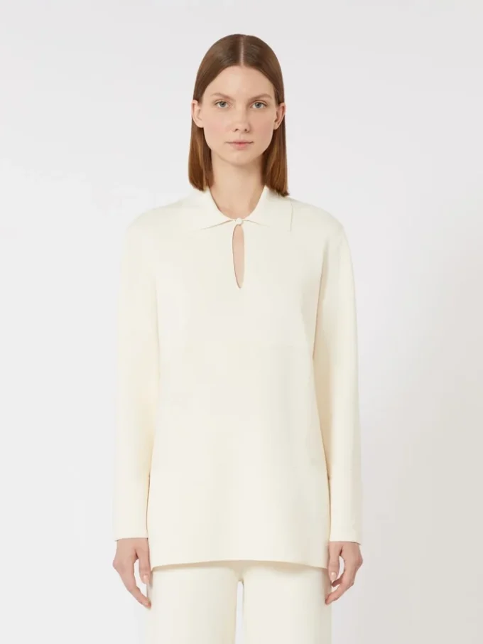 Viscose crepe yarn jumper, ivory