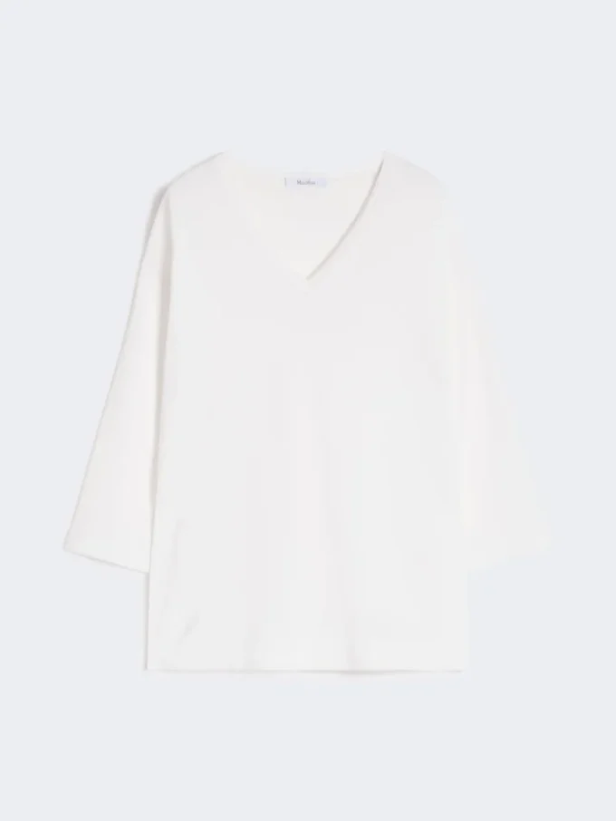 Viscose crepe yarn v-neck jumper, optical white Viscose crepe yarn v-neck jumper, optical white