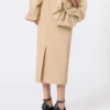 Viscose jersey midi skirt with ruffles, camel