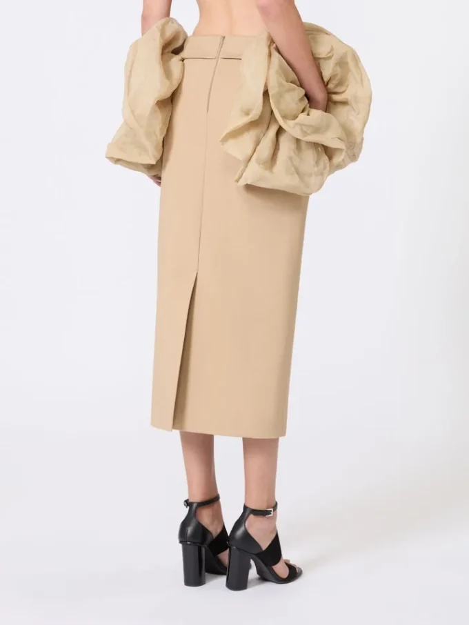 Viscose jersey midi skirt with ruffles, camel