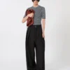 Viscose short-sleeved mesh jumper, white black