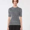 Viscose short-sleeved mesh jumper, white black