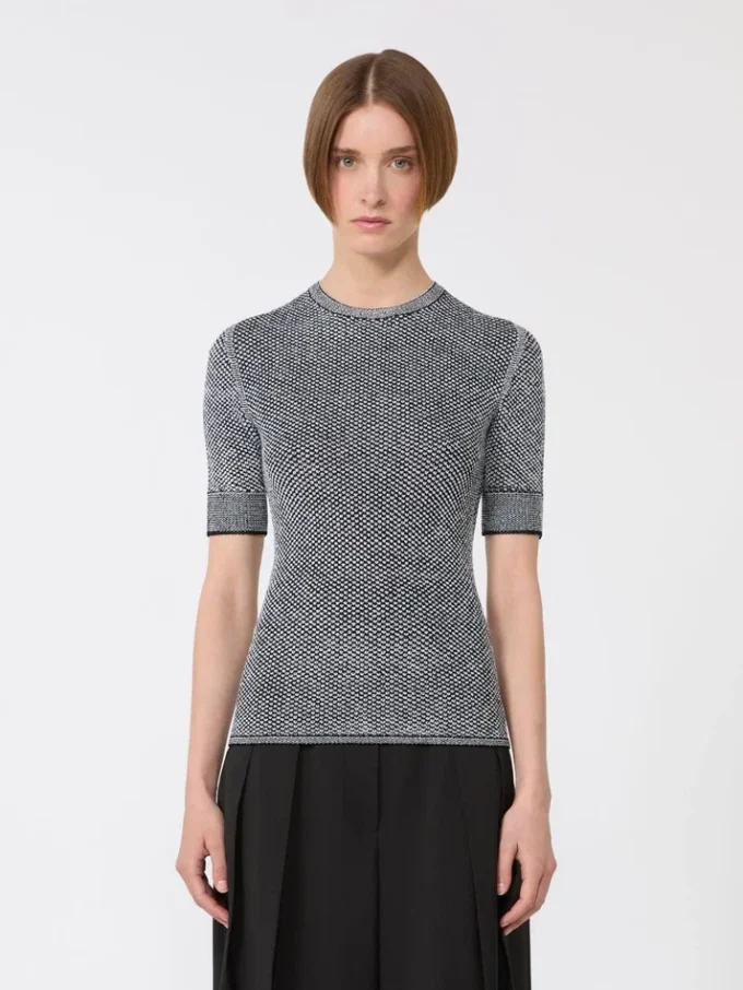 Viscose short-sleeved mesh jumper, white black