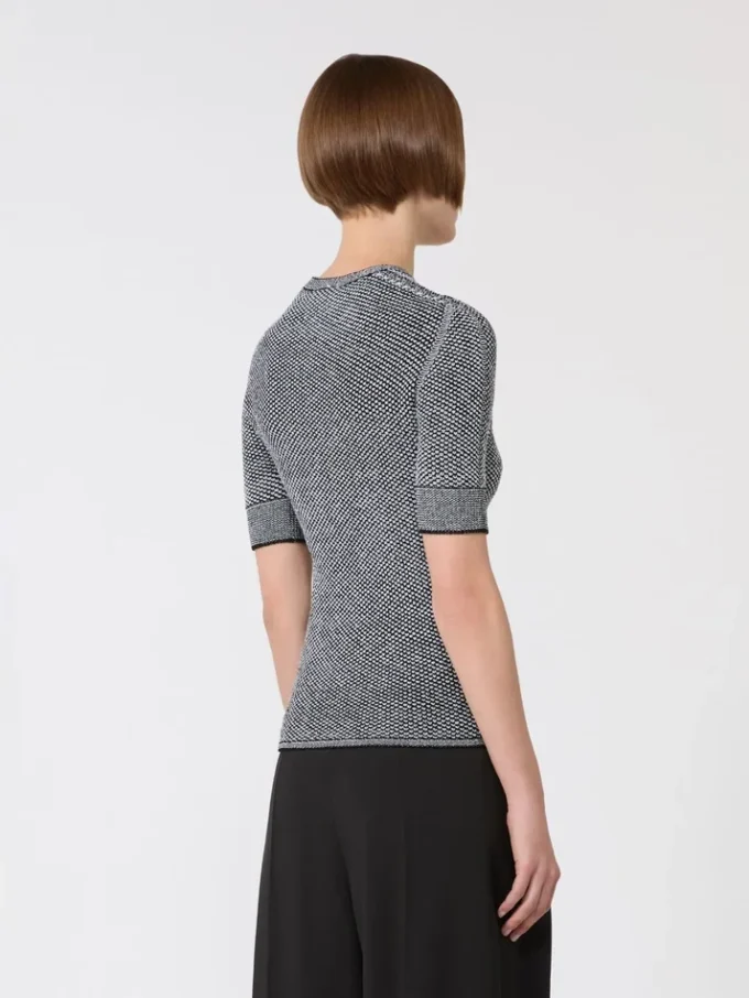 Viscose short-sleeved mesh jumper, white black