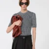 Viscose short-sleeved mesh jumper, white black