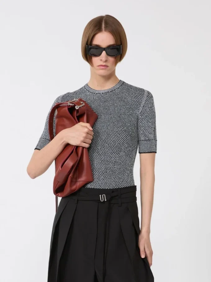 Viscose short-sleeved mesh jumper, white black