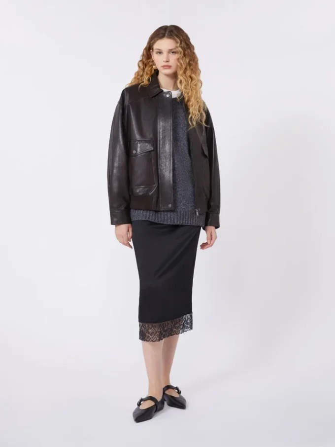 Washed satin skirt, black