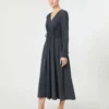 Washed silk canvas dress, ultramarine
