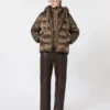 Water-repellent canvas belted down jacket, hazelnut brown