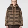 Water-repellent canvas belted down jacket, hazelnut brown