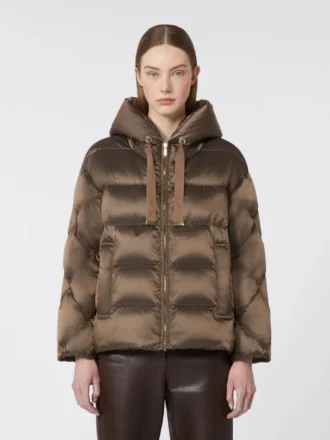 Water-repellent canvas belted down jacket, hazelnut brown
