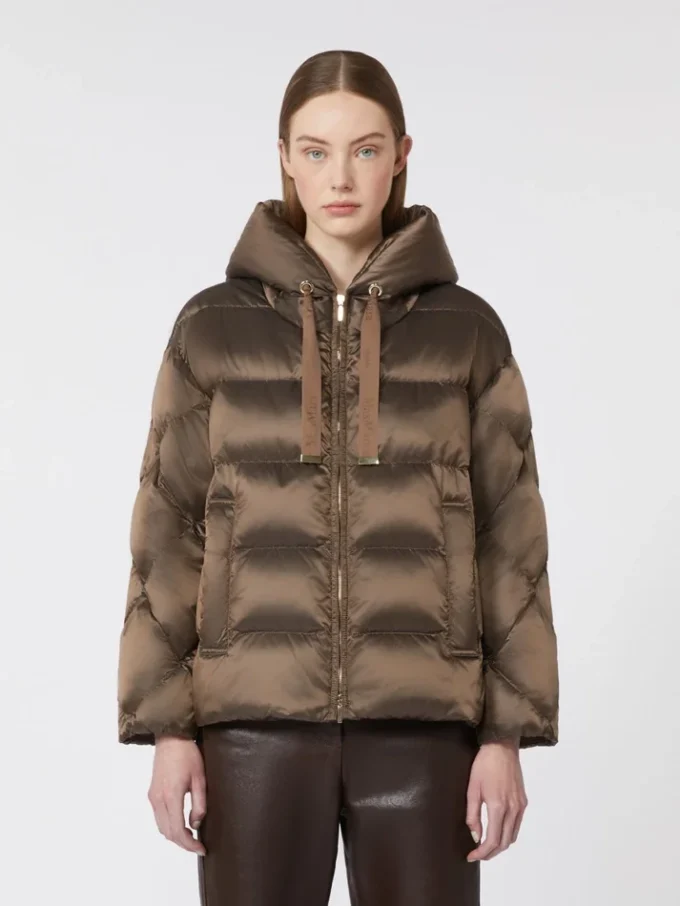 Water-repellent canvas belted down jacket, hazelnut brown